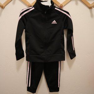 Adidas 3-Stripes Track Suit in Black/Pink Toddler size 3T